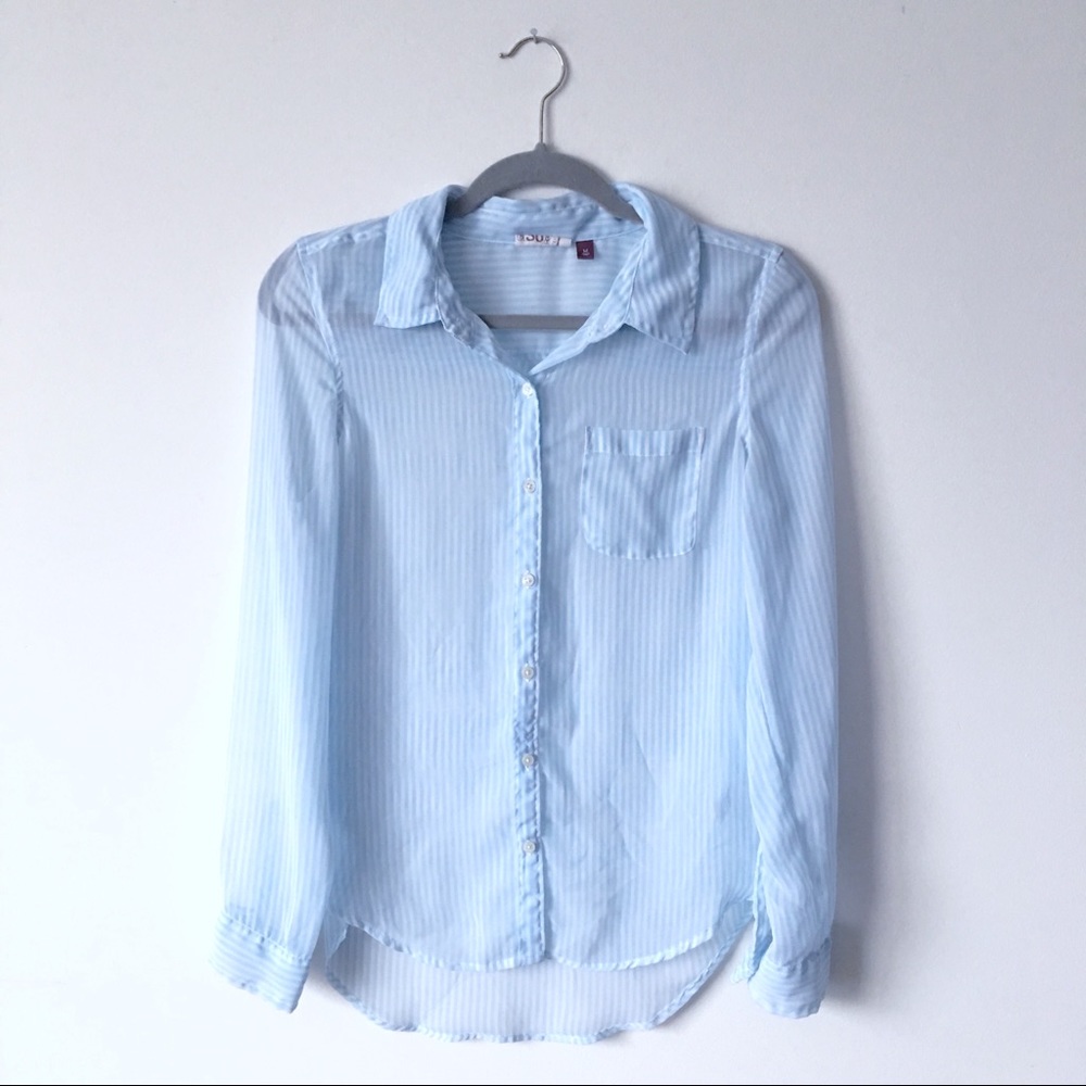 Stunning Striped Sheer Long Sleeve Button Down